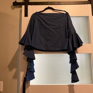Gracia denim off the shoulder ruffle sleeves top